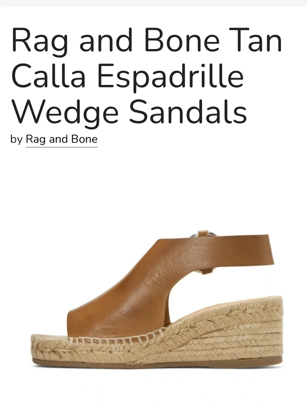 rag & bone Tan Calla Leather Espadrille Wedge Sandal 7.5/37.5 brown leather